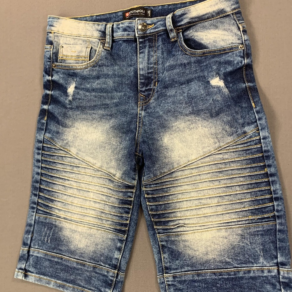 Southpole Shorts Boys 16 Moto Biker Distressed Denim Ribbed Jean Jorts Y2K Style